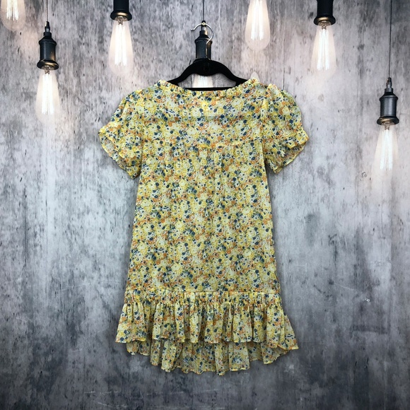 Decree Yellow Floral Short Sleeve Boho Top Blouse - Picture 2 of 8